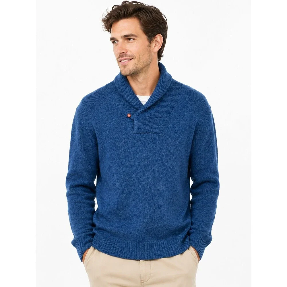 Vintage LL Bean Men's Wool Shawl Collar Sweater Blue Size Large? Button Preppy